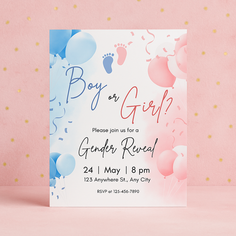 Editable Gender Reveal Invitation Template โ Pink & Blue Baby Shower Digital Download, Boy or Girl Printable Invite