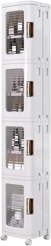 VECELO 4-Tier Plastic Tall Narrow Storage Cabinet with Movable Wheels, Adjustable Shelves