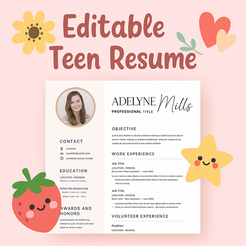 High School Student Resume Template | Printable Editable Resume for Teens | College & Job Application Template