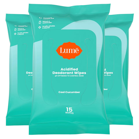 Lume Deodorant Wipes โ Cool Cucumber (15ct, 3-Pack)