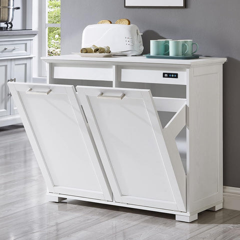 Double Tilt-Out Trash Cabinet โ Wooden Freestanding Kitchen Bin Holder (White)