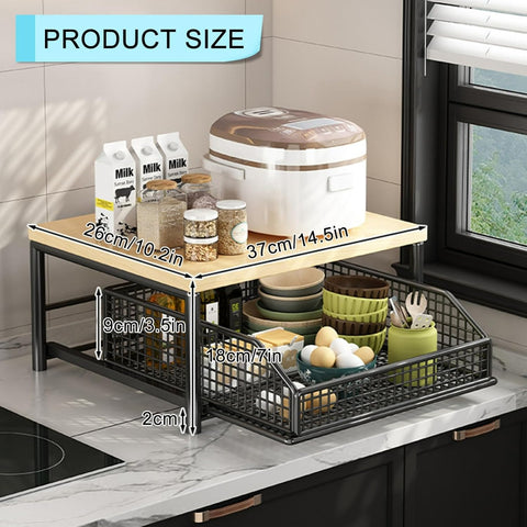 Compact Microwave Cart with Wheels • Black Rolling Kitchen Stand with Storage Basket