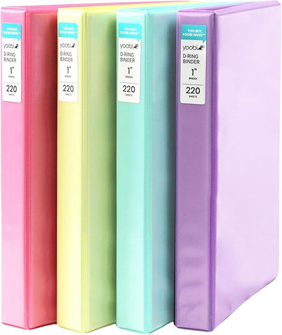 Yoobi 3 Ring Binders - 1 Inch Binder with Round D Rings and 2 Pockets