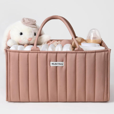 Blissful Diary Baby Diaper Caddy Organizer – Blush Pink Nursery Storage Basket with Handles & Dividers | Baby Shower Gift Essential