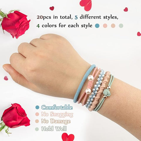 Juome 20Pcs Bracelet Hair Ties, 5 Styles Boho Hair Ties