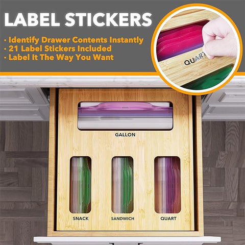 SpaceAid Bamboo Ziplock Bag Organizer – 4-Slot Drawer Box