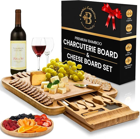 Smirly Bamboo Charcuterie Board Set with Utensils & Labels