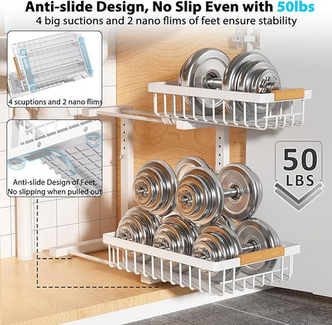 Under Sink Organizer 2 pack, 2 Tier Slide Out Under Sink Organizers And Storage