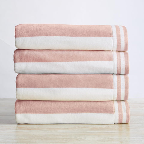 4-Pack Cotton Velour Beach Towels – Dusty Rose & White | Great Bay Home