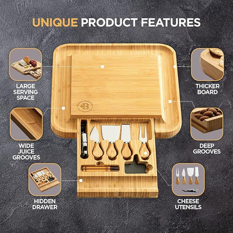 Smirly Bamboo Charcuterie Board Set with Utensils & Labels