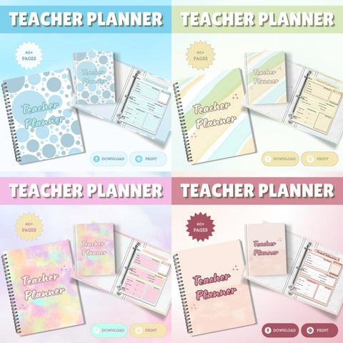 Editable Teacher Planner โ Choose Your Color (Blue, Green, Colorful, Pink)
