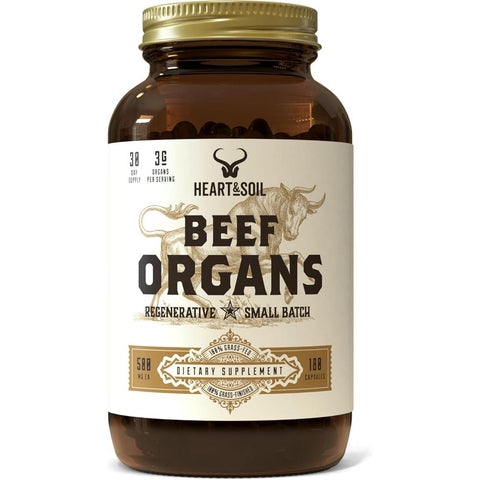 Heart & Soil 3000mg Grass-Fed Beef Organ Supplement – Liver, Heart, Kidney, Pancreas & Spleen – 180 Capsules
