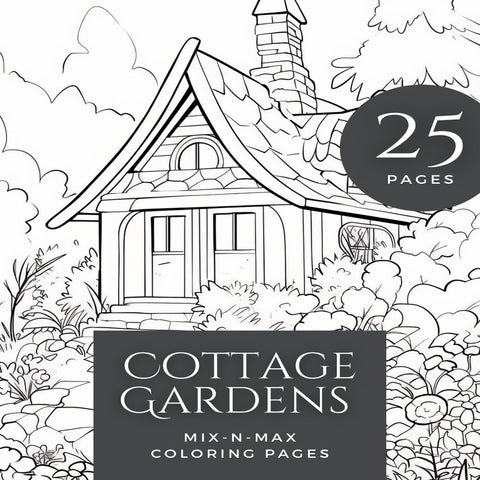 Cottage Garden Coloring Book • Printable Floral Garden Scenes for Kids • Mix and Match Pages • Instant PDF Download