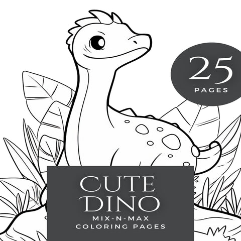 Cute Dino Coloring Book for Kids β’ Printable Dinosaur Coloring Pages β’ Mix & Match Dino Outfits β’ Instant Download PDF