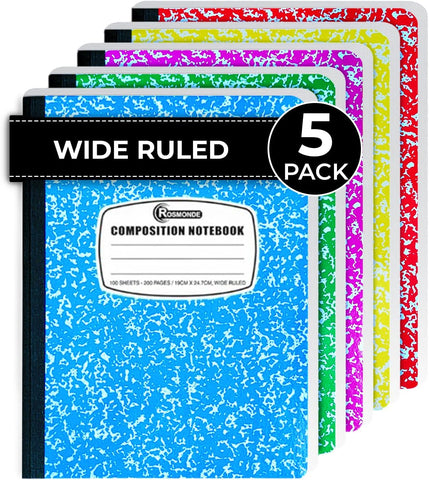 Wide Ruled Composition Notebooks – 6 Pack for Kids & School Use