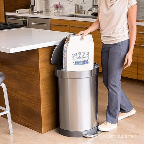 Hands-Free Kitchen Step Stainless Steel Trash Can with Soft-Close Lid