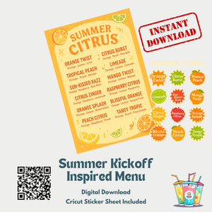 Summer Citrus Distributor Kit with 12 Orange Boost drinks and matching printable stickers for summer drink promotion