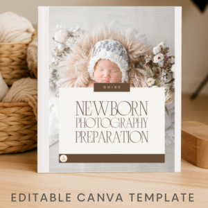 Newborn Photography Preparation' on a wooden surface with a neutral background