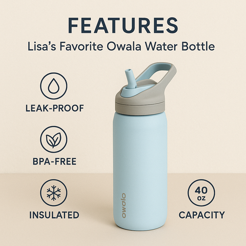 Lisa’s Favorite Owala Water Bottle – 40 oz Leak-Proof with Straw
