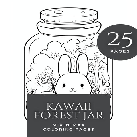 Kawaii Forest Jar Coloring Book • Printable Mix & Match Cute Forest Scenes • Instant Download PDF for Kids